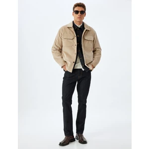Slim Fit Ceket Fitilli Kadife Gömlek Yaka Kapaklı Cep Detaylı Pamuklu