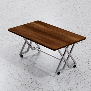 Elay Design Orta Sehpa Mdf  Gümüş Metal Ayak Tekerlekli Borak Ceviz