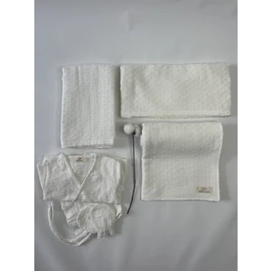 Hastane Çıkışı,puset Örtüsü,emzirme Önlüğü ve Örtü Ponponlu Müslin-Beyaz