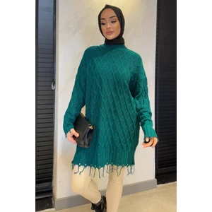 Kadın Bisiklet Yaka Püsküllü Tesettür Triko Kazak