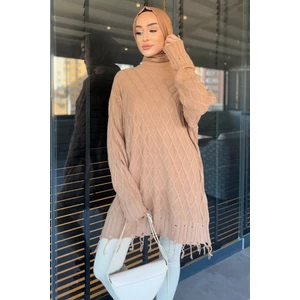 Kadın Bisiklet Yaka Püsküllü Tesettür Triko Kazak