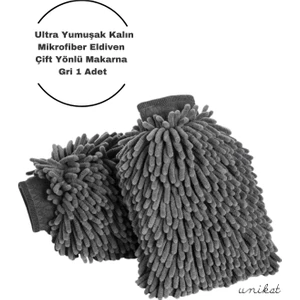 Ultra Yumuşak Mikrofiber Yıkama Eldiveni - Çift Yönlü Makarna Gri 1 Adet