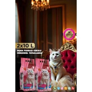 2X10 Litre Bebek Pudra Kokulu Doğal Bentonit Kedi Kumu Premium Cat Litter Tozsuz ve Süper Topaklanan