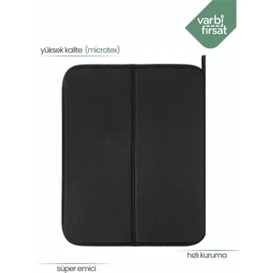 Bulaşık Kurutma Matı Kurulama Bezi Kurutma Örtüsü Tezgah Üstü - Siyah