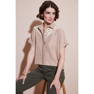Dantelli Relaxed Fit Kısa Kollu Gömlek Bayan GÖMLEK 5865764