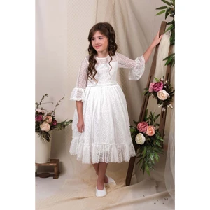 Mnk Baby & Kids Uzun Kol Dantel Makri Kız Çocuk Elbise MNK0600