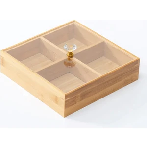 Bambu 4 Bölmeli Çerezlik - Kahvaltılık Akrilik Kapaklı