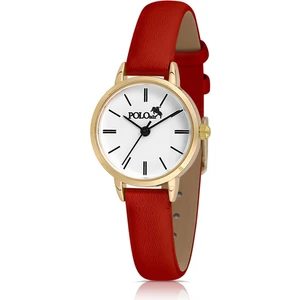 Polo Air Zarif Deri Kordon Kadın Kol Saati Kırmızı-Gold PL-1482B9X