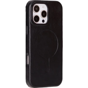 Apple iPhone 16 Pro Max Uyumlu, Hakiki Deri, El Yapımı Kılıf, Parlak Siyah