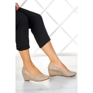 Erkan Saçmacı Evelyn Ten Nano Fileli Dolgu Topuklu Ayakkabı