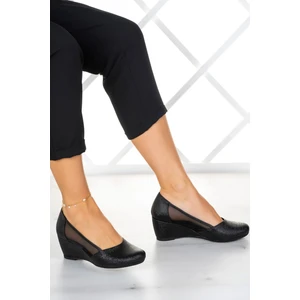 Erkan Saçmacı Evelyn Siyah Nano Fileli Dolgu Topuklu Ayakkabı