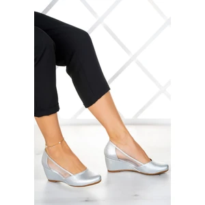 Erkan Saçmacı Evelyn Gümüş Nano Fileli Dolgu Topuklu Ayakkabı