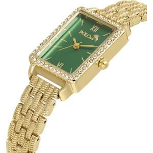 Polo Air Vintage Tek Sıra Lüx Taşlı Kadın Kol Saati Gold-Yeşil PL-1486B3X