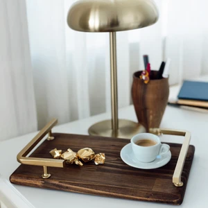 Ahşap Mat Altın L Dizayn 30X20 cm Tepsi