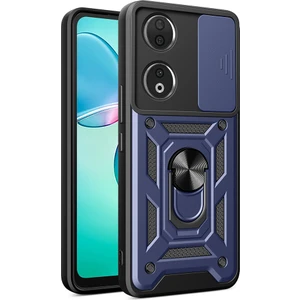 Honor 90 Uyumlu Kılıf Magnetik Standlı Kamera Korumalı Sürgülü Vega Kapak-Mavi