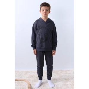 Erkek Çocuk Kapşonlu Eşofman Takımı Kurt Baskılı F10