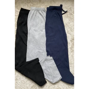 Fitilli 3’lü Siyah-Gri-Lacivert Kadın Rahat Pantolon Pijama Seti – Konfor ve Şıklık Bir Arada!