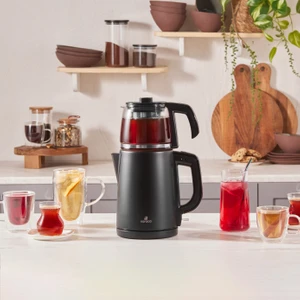 Tea Glass  2 in 1 Çelik Çay Makinesi ve Kettle Mat Siyah