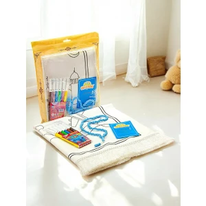 İhvan Online Boyamalı Yıkanabilir Eğitici Çocuk Seccadesi ve Tesbih Seti Mavi