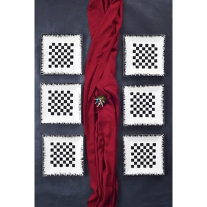 Piatti Naturali 6'lı Şık Tasarım Dama Handmade Desen Pasta Tabak Seti Sunum Seti Servis Tabakları Tatlı Tabağı 20CM