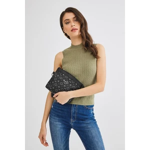 Kadın Basic Clutch Çanta Monogram Desenli Logolu Siyah Gri (4010SG) 214009