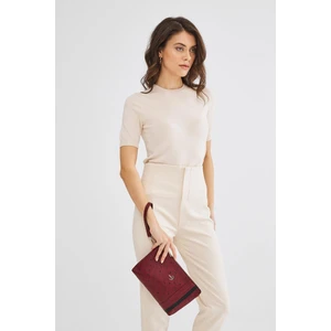 Kadın Basic Clutch Çanta Monogram Desenli Şeritli Bordo Siyah (4006B) 214012