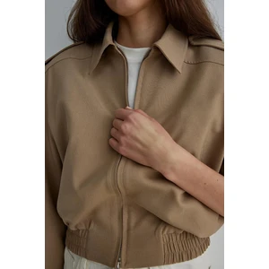 Suud Collection Camel Copper Crop Bomber Ceket