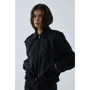 Suud Collection Siyah Cooper Crop Bomber Ceket