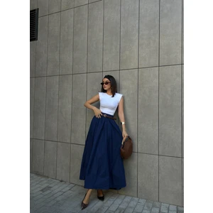 Lacivert Poplin Beli Lastikli Uzun Etek 27321