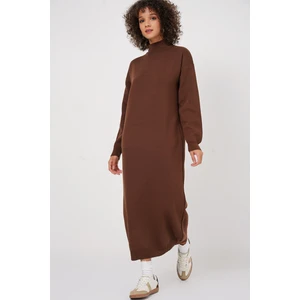 15890 Uzun Triko Elbise - Kahverengi
