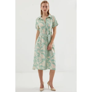 2455 Desenli Gömlek Elbise - Çağla