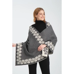 Wega Moda Sarmaşık Desenli Omuz Şalı, Sarmaşık Desenli Şık Rahat Omuz Şalı, Triko Omuz Şalı, Çift Yönlü Şal