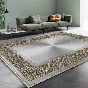 Net Room Dijital Baskı Premium Süngerli Kaymaz Taban Modern Salon Mutfak Koridor Halısı Gri  Gold 4110