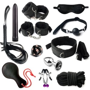 Çok Parçalı Deri Bdsm Kelepçe Kırbaç  Seti 13'lü Titreşimli Penis Halkası