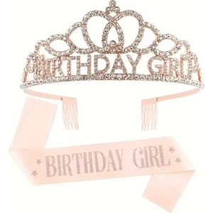 Didosh Party House Taşlı Doğum Günü Tacı ve Happy Birthday Yazılı Saten Kuşak Şık Tasarım