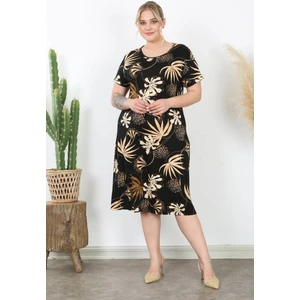Kadın Siyah Vizon Floral Desen Midi Elbise