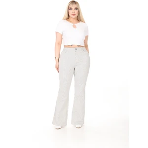 Ispanyol Paça Likralı Çizgili Kadın Büyük Beden Jeans Pantolon