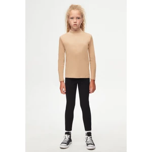 Sütlü Kahve Basic Kışlık Yarım Balıkçı Yaka Uzun Kollu Kız Çocuk Tişört