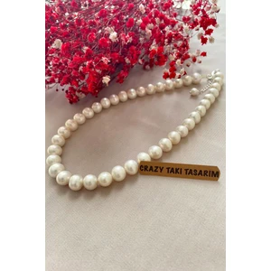 Iri Boy 10-11 mm Hakiki Kültür Incisi Kolye 925 Ayar Gümüş Malzemeli (Küpe Hediyeli)