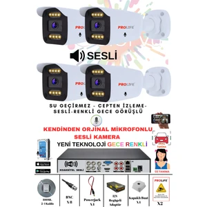 4 Lü Sesli Güvenlik Kamerası 5 Mp Gece Renkli Yüz ve Araç Tanımalı Full Hd Kamera Sistemi