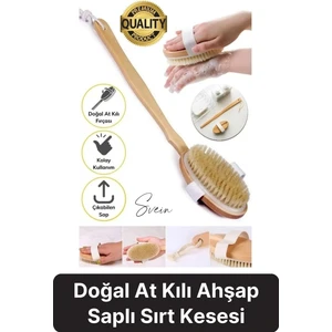 Premium %100 Doğal At Kılı Banyo Fırçası Ahşap Saplı Selülit Önleyici Yumuşak Vücut Masaj Sırt Kese