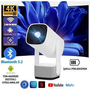 Full Hd 1080P Şarjlı Projeksiyon Cihazı - Dev Ekran, Wifi Bağlantılı, Hazır Android Kurulu, Hdmı/usb Girişli, Ev Sinema Sistemi Taşınabilir Projektör Sinema Sistemi Şarjlı Projeksiyon Cihazı