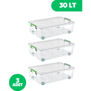 Tekerlekli Kilitli Saklama Kutusu 30 lt 3 Adet Tekerlekli Saklama Kabı