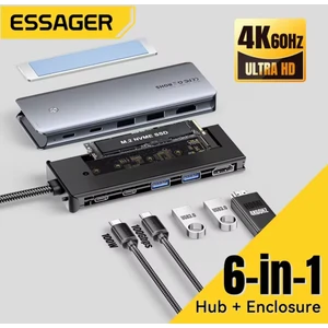 6'nın 1'i M.2 Ssd Fonksiyonlu Çoğaltıcı Hub  4K 10Gbps Type-C Pd 100W Usb3.2 Gen2 HDMİ 60Hz4K/CE/FC/ROHS Lisanslı