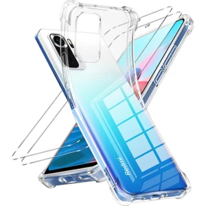 M.tk moveteck Xiaomi Redmi Note 10S Kılıf Köşe Korumalı Darbeye Dayanıklı Antişok Şeffaf Silikon + 9h Ekran Koruyucu Cam 2in1 Set