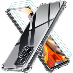 M.tk moveteck Xiaomi Mi 11T ve Mi 11T Pro Uyumlu Kılıf Köşe Korumalı Darbeye Dayanıklı Antişok Şeffaf Silikon Kapak + 9h Ekran Koruyucu Cam 2in1 Set