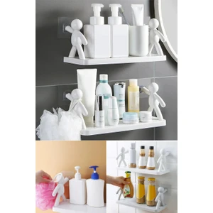 2 Li Banyo Mutfak Organizer Şampuan Kozmetik Baharat Kavanoz Düzenleyici Yapışkanlı Raf Çöp Adam