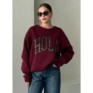 Bordo Hola Baskılı Sweatshirt