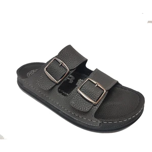 9037-25 Deri Anatomik Çift Bant Erkek Terlik