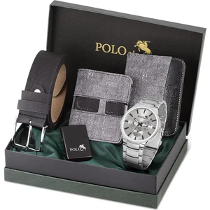 Polo Air Erkek Set Kombin Kemer Cüzdan Kartlık Çakmak Kol Saati Hediyelik Kutusunda Gri Set PL-0966E4